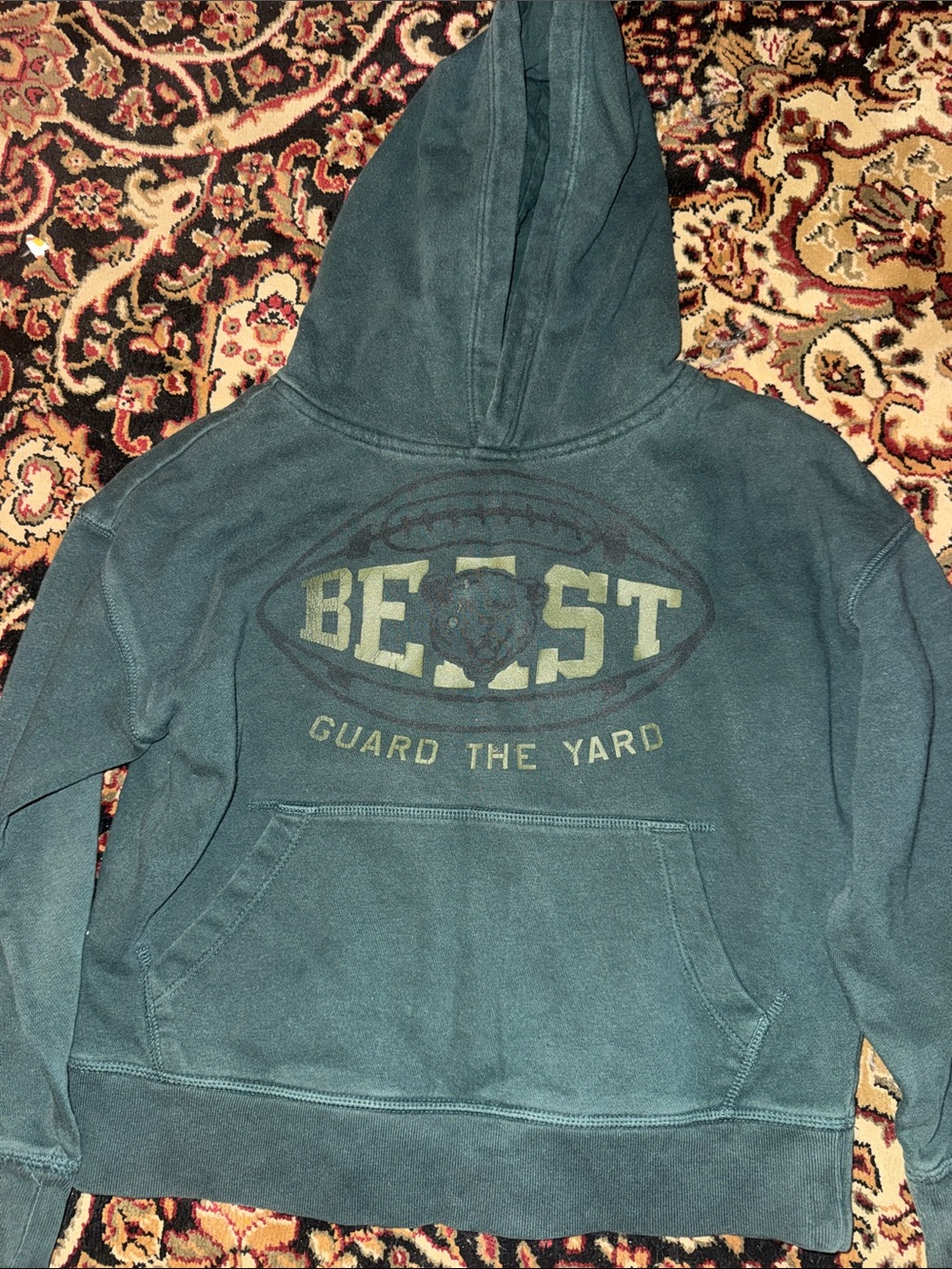 Green “Beast Guard the Yard” Football Hoodie Kids GAP size M